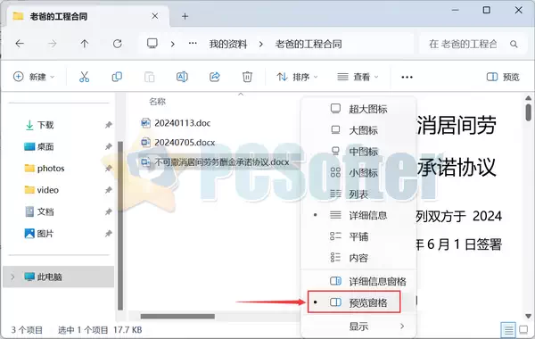 1、在文件资源管理器右侧边栏使用预览窗格预览文件