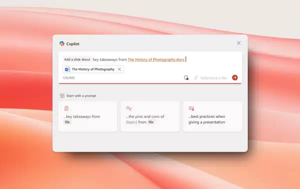 PowerPoint 新增 Copilot 功能：可以从文件智能创建幻灯片
