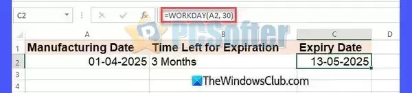 4、使用 WORKDAY（用于企业到期日期）