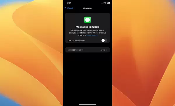 在 iOS 的“设置”中关闭 iCloud 消息存储