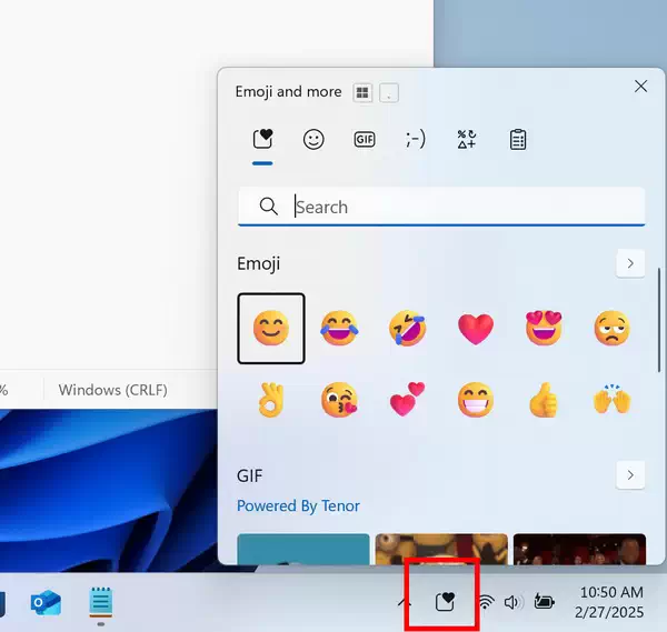 Windows 11 表情符号面板