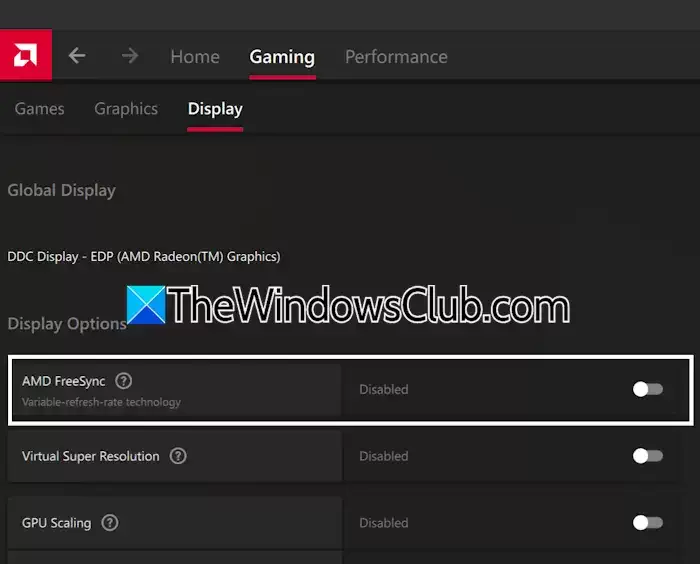 5、禁用 FreeSync（如适用）