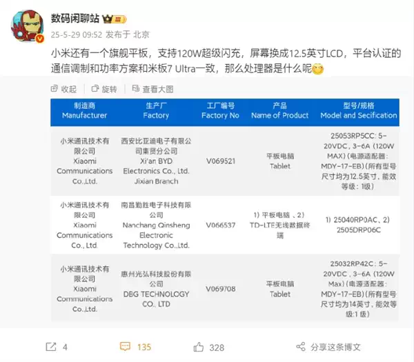 小米旗舰新平板来了：12.5英寸LCD屏+玄戒O1