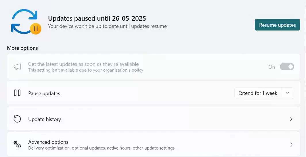 默认情况下可以暂停 Windows 更新多长时间